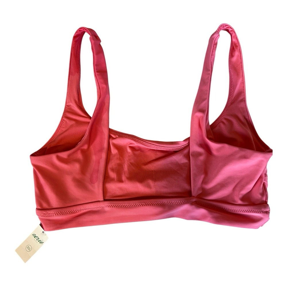 NWT Aerie Scoop Bikini Top Size M Solid Coral Wide Straps Low Back MSRP $30 - Picture 2 of 9
